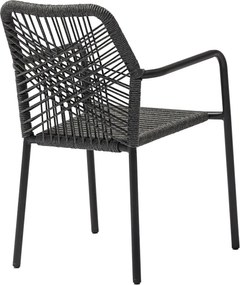 Πολυθρόνα Kherson pakoworld αλουμίνιο σχοινί ανθρακί-μαξιλάρι γκρι