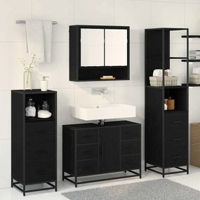 vidaXL Σετ Επίπλων Μπάνιου με ράφι 4 pcs Μαύρη Οξυά Επεξεργασμένο ξύλο