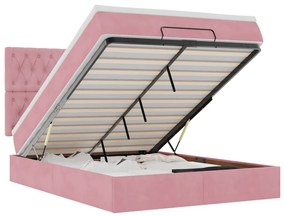 vidaXL Οθωμανικό κρεβάτι με στρώματα & LEDs Ροζ 140x190cm Βελούδο
