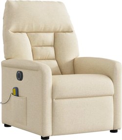 vidaXL Πολυθρόνα Μασάζ Ανακλινόμενη Ηλεκτρική Κρεμ Υφασμάτινη