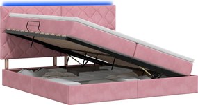 vidaXL LED Κρεβάτι αποθήκευσης με στρώμα Ροζ 200 x 200 cm Βελούδο
