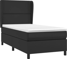 vidaXL Κρεβάτι Boxspring με Στρώμα Μαύρο 90x200εκ. από Συνθετικό Δέρμα