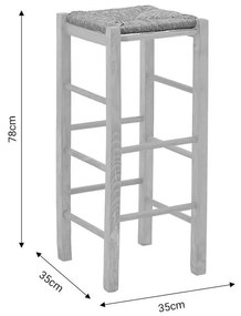 Σκαμπό καφενείου χωρίς πλάτη με ψάθα Bodier-Charchie I άβαφο ξύλο 35x35x78εκ