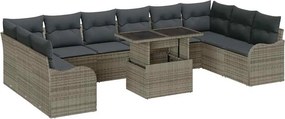 vidaXL Σετ Καναπέ Κήπου με μαξιλάρι 11 pcs Γκρι Πολυ ράταν