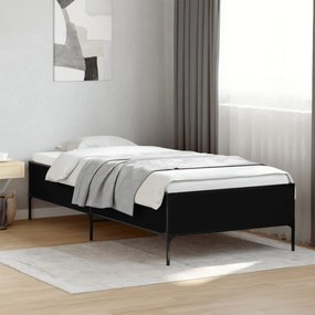 vidaXL Πλαίσιο Κρεβατιού Μαύρο 75x190 εκ. Επεξεργασμένο Ξύλο &amp; Μέταλλο