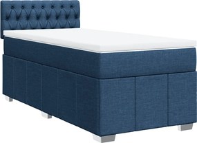vidaXL Κρεβάτι Boxspring με Στρώμα Μπλε 90x200 εκ.Υφασμάτινο