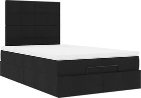 vidaXL Οθωμανικό κρεβάτι με στρώμα &amp; LEDs Μαύρο 120x190 cm Ύφασμα