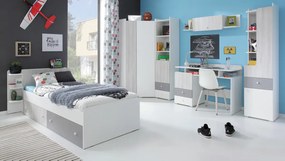 Παιδικό δωμάτιο Omaha N134, 301 kg, Γκρι, Άσπρο, Ξεθωριασμένη βελανιδιά, Πλαστικοποιημένη μοριοσανίδα, Τάβλες για Κρεβάτι, Αποθηκευτικός χώρος