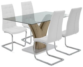 Dining set 5pcs Gull-Darrell glass surface-chair with white pu 150x90x76cm 150x90x76 εκ.