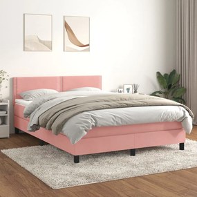 3141250 vidaXL Κρεβάτι Boxspring με Στρώμα Ροζ 140x200 εκ. Βελούδινο Ροζ, 1 Τεμάχιο