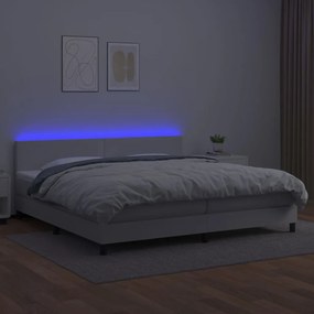 vidaXL Κρεβάτι Boxspring με Στρώμα & LED Λευκό 200x200 εκ. Συνθ. Δέρμα