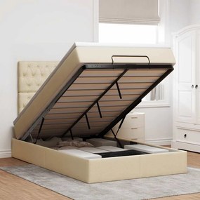 vidaXL Οθωμανικό κρεβάτι με στρώμα &amp; LEDs Cream 120x200cm ύφασμα