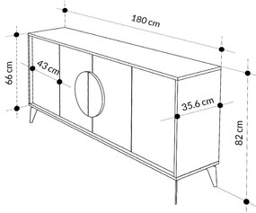 Μπουφές μελαμίνης Gora Megapap χρώμα ανοιχτό καφέ 180x35,6x82εκ.