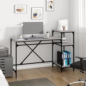 vidaXL Γραφείο με Ράφια Γκρι Sonoma 135x50x90 εκ. Επεξ. Ξύλο/Σίδηρος