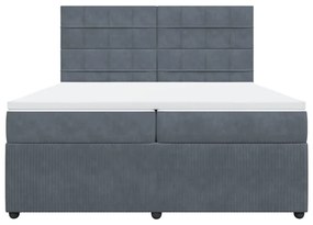 Κρεβάτι Boxspring με Στρώμα Σκούρο Γκρι 200x200 εκ. Βελούδινο - Γκρι