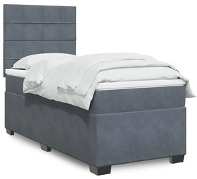 vidaXL Κρεβάτι Boxspring με Στρώμα Σκούρο Γκρι 100x200 εκ. Βελούδινο