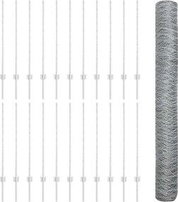 vidaXL Εξαγωνική Φράχτη με Στύλο 50 x 1 m Γαλβανισμένος Χάλυβας Ασημί