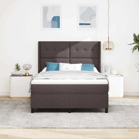 vidaXL LED Κρεβάτι με βάθρο Σκούρο Καφέ 160 x 200 cm ύφασμα
