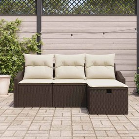vidaXL Σετ Καναπέ Κήπου με μαξιλάρι 4 pcs Καφέ Πολυ ράταν