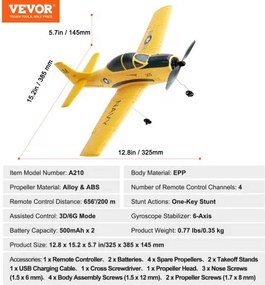 VEVOR RC Airplane Trainer Aircraft EPP Foam RC Plane Toy 2.4 GHz Remote Control