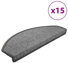 vidaXL Πατάκια Σκαλοπατιών 15 τεμ. Σκούρο Γκρι Ημίστρογγυλά Μεγάλα 65x24x4 εκ.