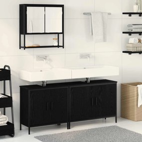 vidaXL Σετ Επίπλων Μπάνιου με ράφι 3 pcs Μαύρο Επεξεργασμένο ξύλο