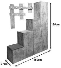 Έπιπλο εισόδου Nenich pakoworld σε γκρι oak απόχρωση 150x37x180εκ