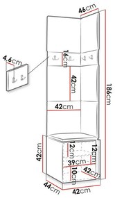 Σετ διαδρόμου Hartford 347, 186cm, 16 kg, Άσπρο, Ταπισερί, Πλαστικοποιημένη μοριοσανίδα, Τοίχου, Εντοιχισμένη | Epipla1.gr