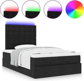 vidaXL Οθωμανικό κρεβάτι με στρώμα &amp; LEDs Μαύρο 120x200 cm Ύφασμα