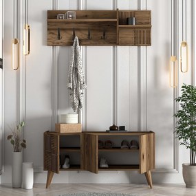 Stewehome Έπιπλο Εισόδου Λευκό με Κρεμάστρες &amp;amp; Ντουλάπι 120x35x60 cm