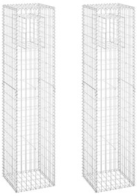 Συρματοκιβώτια Στύλοι 2 τεμ. 40 x 40 x 180 εκ. Σιδερένιοι - Ασήμι
