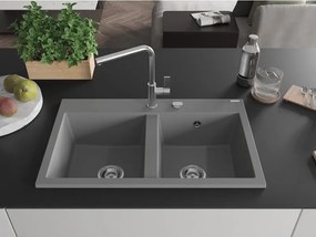 Mexen Hektor νεροχύτης γρανιτένιος 2-θέσεων 800 x 480 mm, γκρι, σιφόνι χρώμιο