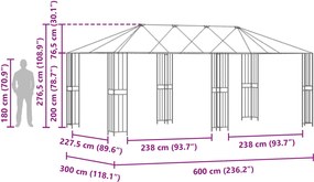 vidaXL Σκελετός Γκαζebo 6 x 3 m Μαύρο Ατσάλι