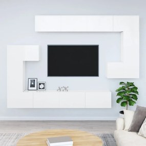 Επιτοίχιο Ντουλάπι Τηλεόρασης Γυαλιστερό Λευκό Επεξ. ξύλο - Λευκό