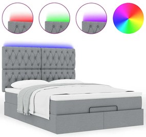 vidaXL Οθωμανικό κρεβάτι με στρώμα&LEDs Ανοιχτό γκρι 140x190cm Ύφασμα