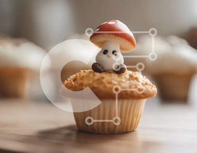 Σετ των 2 Intra Συλλεκτικό Ξύλινο Παζλ Plywood 4mm - Μικρό Cupcake με μανιτάρια σε ένα τραπέζι Σε Ξύλινο Κουτί - Διαστάσεις: 10x10 cm – 25 κομμάτια