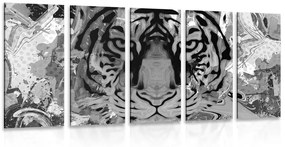 Εικόνα 5 τμημάτων κεφάλι τίγρης σε ασπρόμαυρο