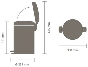 Κάδος με πεντάλ Brabantia NewIcon 649025, 12 l, Ομαλό κλείσιμο, Αντιολισθητική βάση, Inox