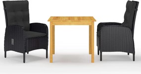 vidaXL Σετ Τραπεζαρίας Κήπου 3 Τεμαχίων Μαύρο