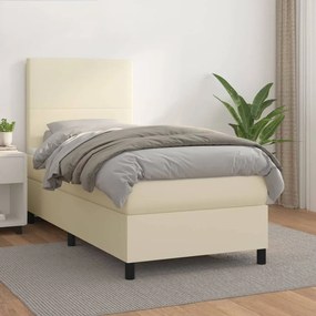 vidaXL Κρεβάτι Boxspring με Στρώμα Κρεμ 90x190 εκ. από Συνθετικό Δέρμα