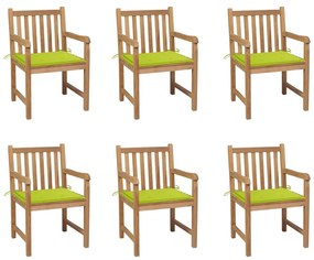 Καρέκλες Κήπου 6 τεμ. από Μασίφ Ξύλο Teak με Ανοιχτόχρωμα Πράσινα Μαξιλάρια - Πράσινο