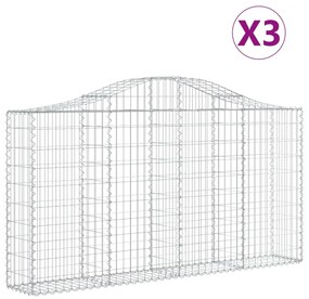 vidaXL Συρματοκιβώτια Τοξωτά 3 τεμ. 200x30x100/120 εκ. Γαλβαν. Ατσάλι