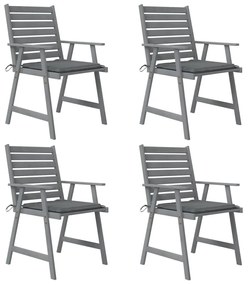 Καρέκλες Τραπεζαρίας Εξ. Χώρου 4 τεμ. Ξύλο Ακακίας με Μαξιλάρια - Γκρι