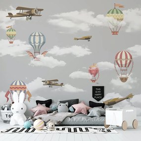 Παιδική ταπετσαρία τοίχου Αερόστατα στα σύννεφα 40055Q Αυτοκόλλητο Βινυλίου
