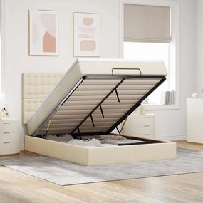 vidaXL Οθωμανικό κρεβάτι με στρώμα &amp; LEDs Cream 140x190cm Ύφασμα