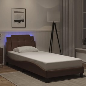 vidaXL Πλαίσιο Κρεβατιού με LED Καφέ 90x200 εκ. Συνθετικό Δέρμα