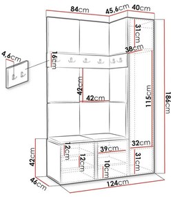 Σετ διαδρόμου Hartford 277, 186x124x46cm, 66 kg, Καθρέφτης, Γραφίτης, Καφέ, Ταπισερί, Πλαστικοποιημένη μοριοσανίδα, Εντοιχισμένη, Τοίχου | Epipla1.gr