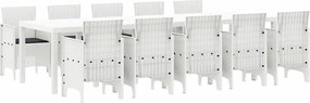 vidaXL Σέτ φαγητού για κήπο 11 pcs Λευκό Πολυράτταν και Αλουμίνιο