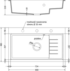 Mexen Omar νεροχύτης γρανίτης 1-θαλάμου 800 x 480 mm, μπεζ, σιφόνι χρυσό
