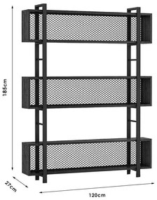 Βιβλιοθήκη Fifer καρυδί-μαύρο 120x27x185εκ